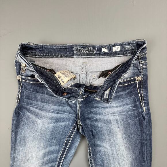 Miss Me Embroidered Pocket Bootcut Jeans 27 Mid Rise Denim Western Bling - Picture 6 of 10